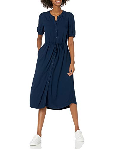 Photo 1 of Amazon Essentials Women's Half-Sleeve Waisted MIDI a-Line Dress, Navy, Large