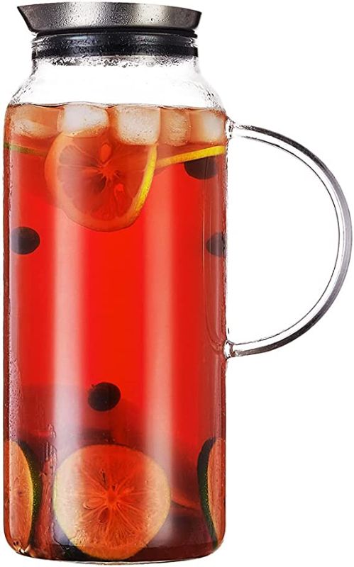 Photo 1 of 68 Ounces Glass Pitcher with Lid, Hot/Cold Water Carafe, Juice Jar and Iced Tea Pitcher