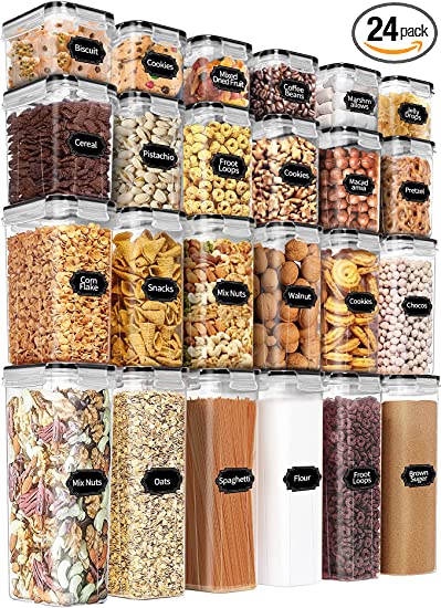 Photo 1 of  Food Storage Containers Set with Lids - 24 PCS, BPA Free Kitchen and Pantry Organization, PRAKI Plastic Leak-proof Canisters for Cereal Flour & Sugar - Labels & Marker