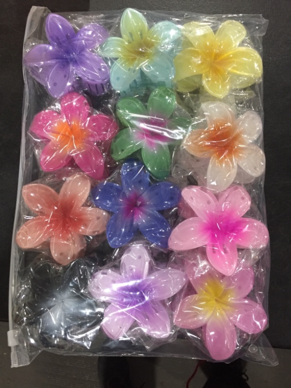 Photo 2 of 12 Pack Large Flower Hair Claw Clips , Hawaiian Flower Hair Claw Clips for Women Thin Thick Curly Hair,90's Strong Hold jaw clip,Hair Accessories for Women