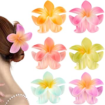 Photo 1 of 12 Pack Large Flower Hair Claw Clips , Hawaiian Flower Hair Claw Clips for Women Thin Thick Curly Hair,90's Strong Hold jaw clip,Hair Accessories for Women