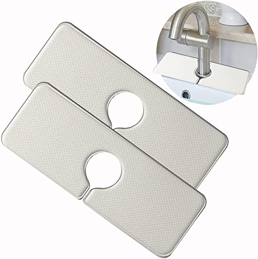 Photo 1 of 2 PCS Faucet Sink Mat Drip and Splash Catcher, Faucet Splash Guard, Water Drying Pads Behind Faucet,Does not absorb water to prevent odor , 15.7''x 5.9'' WHITE 