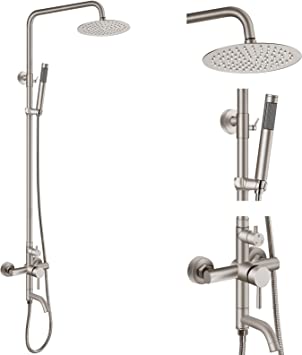 Photo 1 of Aolemi Matte Black Outdoor Shower Faucet SUS304 Stainless Steel Shower Fixture 8 Inch Rainfall Shower Head System with Bathroom Handheld Shower and Tub Spout Set
