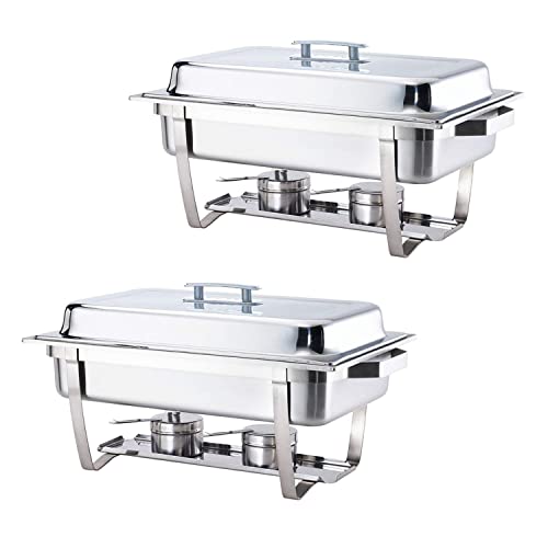 Photo 1 of ALPHA LIVING 70012-Gray 2 Pack 8QT Chafing Dish High Grade Stainless Steel Chafer Complete Set, 8 Qt, Alpine Gray Handle
