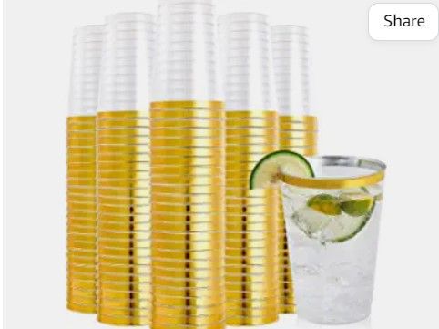 Photo 1 of 200 Pack 12 oz Gold Rimmed Plastic Cups, FOCUSLINE Clear Plastic Cups Tumblers, Heavy-duty & Fancy Disposable Hard Plastic Cups with Gold Rim for Wedding Cups Elegant Party Cups
