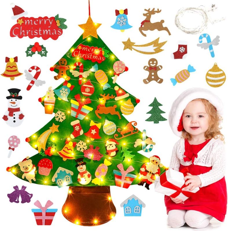 Photo 1 of DIY Kids Felt Christmas Tree: SOWUNO Children Felt Christmas Tree Kit - DIY Xmas Tree with 33PCS Xmas Ornaments LED String Light Hanging Felt Tree for Kids Wall New Year
