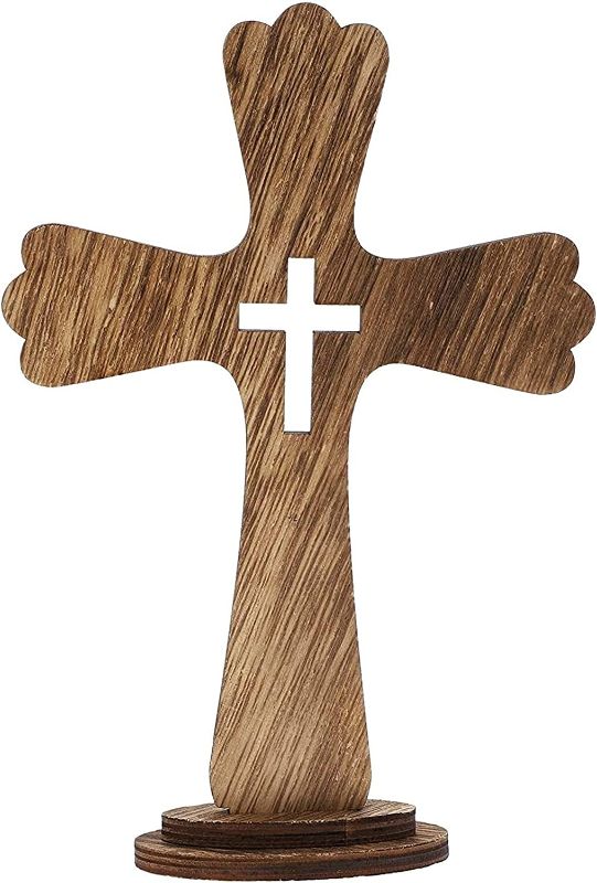 Photo 2 of 3 pack of Catholic Wooden Cross Set for Table Decor, Rustic Wall Art