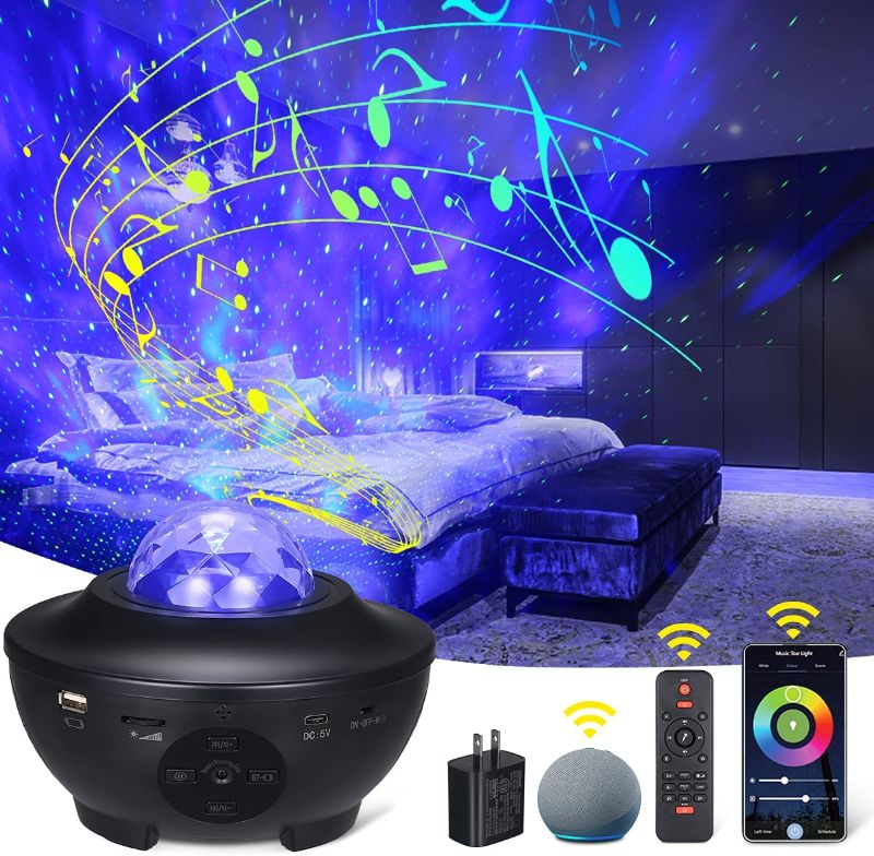 Photo 3 of Smart Star Projector Night Light, WiFi Galaxy Projector Light Bluetooth Music Speaker Ocean Wave Nebula Cloud Compatible with Alexa Google Home,Gifts for...
