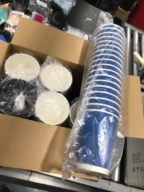 Photo 2 of 80 Pack 12OZ Blue Disposable Coffee Cups with Lids,Insulated Kraft Ripple Wall Disposable Paper Cups,Hot/Cold Beverage Drinking Cup for Water