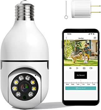 Photo 1 of Wireless Light Bulb Camera, 1080P Security Camera, 2.4GHz WiFi Smart 360°Panoramic Indoor Surveillance Camera with Night Vision Motion Detection Alarm Two-Way-Talk Phone Remote View Outdoor E27 2 pk