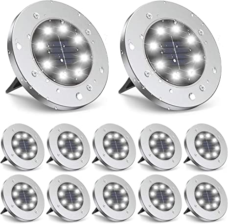 Photo 1 of  Solar Ground Lights, 12 Packs 8 LED Solar Garden Lamp Waterproof In-Ground Outdoor Landscape Lighting for Patio Pathway Lawn Yard Deck Driveway Walkway White