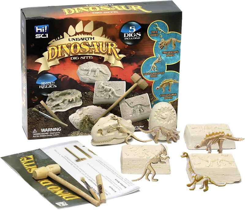Photo 1 of hi!SCI Dinosaur Egg Dig Kit for Kids, Surprise Dino Excavation Kit with 5 Unique Dinosaurs, Educational Gifts for Boys & Girls, Fun & Safe Geology Experiments
