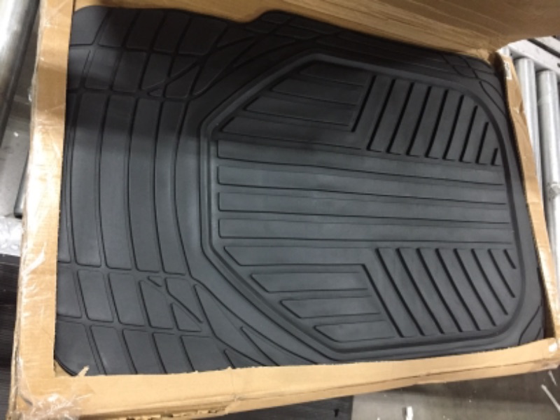 Photo 2 of AmazonBasics 3-Piece All-Season Odorless Heavy Duty Rubber Floor Mat for Cars, SUVs and Trucks, Black