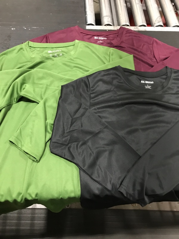 Photo 2 of 3 Pack: Men S Mesh Moisture Wicking Performance Long Sleeve T-Shirt UV Sun Protection Outdoor Active Athletic Crew Top Size L
