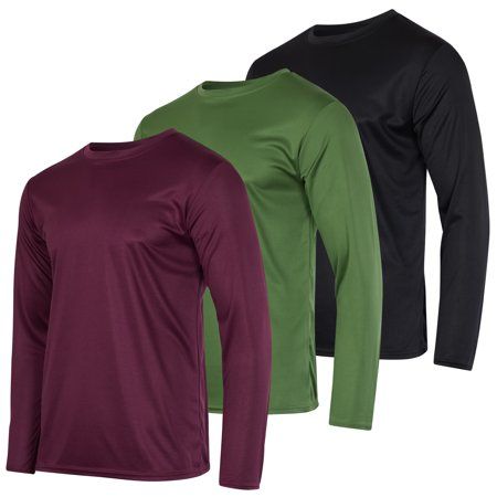 Photo 1 of 3 Pack: Men S Mesh Moisture Wicking Performance Long Sleeve T-Shirt UV Sun Protection Outdoor Active Athletic Crew Top Size L
