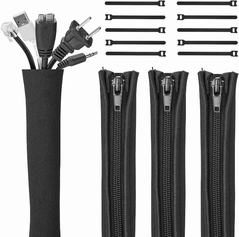 Photo 1 of JOTO (4 Pack) Cable Management Sleeve, 19-20 inch Cord Organizer System with Zipper for TV / Computer / Home Entertainment, Flexible Cable Sleeve Wrap Cover -Black