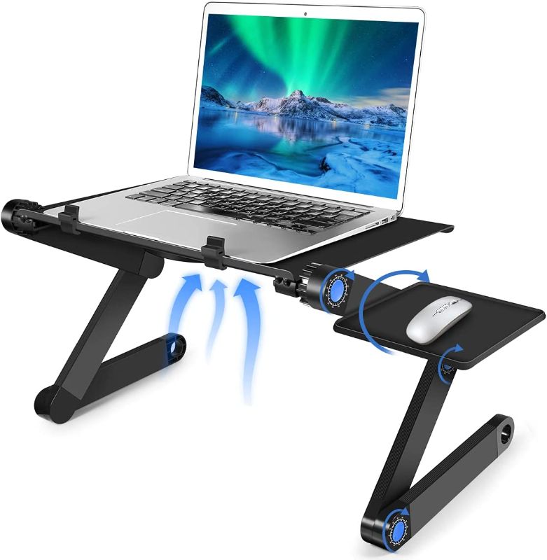 Photo 1 of Cilipuloy Adjustable Laptop Stand with Non-Slip Mousepad for Bed and Sofa, Ergonomic Computer Riser Laptop Desk with Cooling Fan, Birthday Gift For Him/Her Students - Wife Husband Gift 