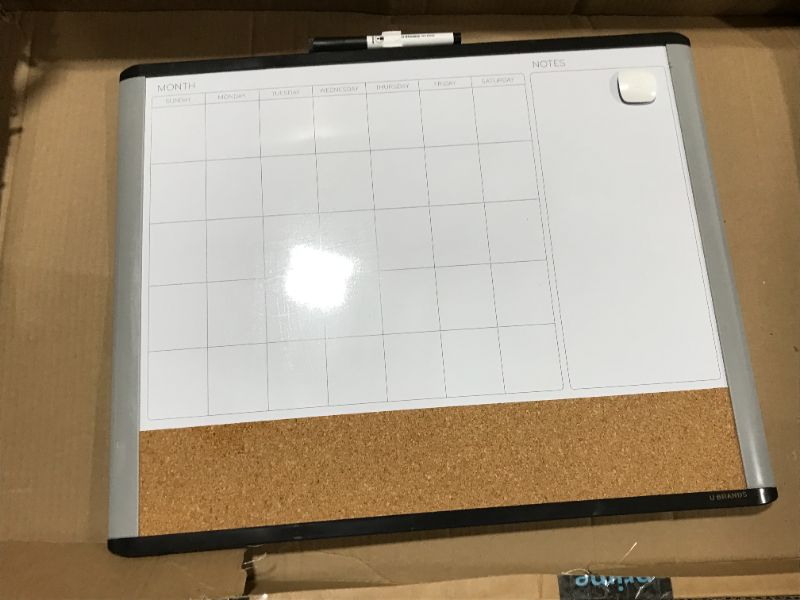 Photo 2 of U Brands MOD 3-in-1 Magnetic Dry Erase Calendar Whiteboard, 20" x 16", Black and Grey Frame