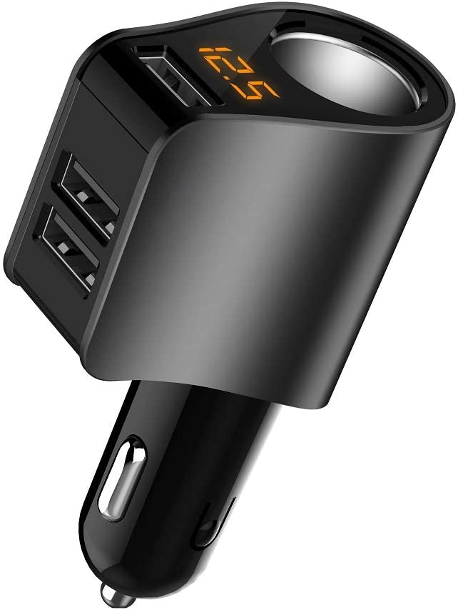 Photo 1 of Car Charger,3 USB Cigarette Lighter Adapter,Socket Splitter and Voltage Meter,Compatible with iPhone,iPad,Apple Watch,Airpods,Samsung,LG,HTC,GPS,Android Phone (Black)
