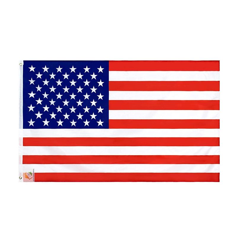 Photo 1 of (3 PACK) IND INTERNATIONAL 3x5 Ft US Flag, Long Lasting USA Flags, Sewn Stripes, UV Resistant, Double Side Polyester with 2 Metal Grommets to Fly from a Pole 90 x 150 Cm, Pack of 1, Red, Blue & White 