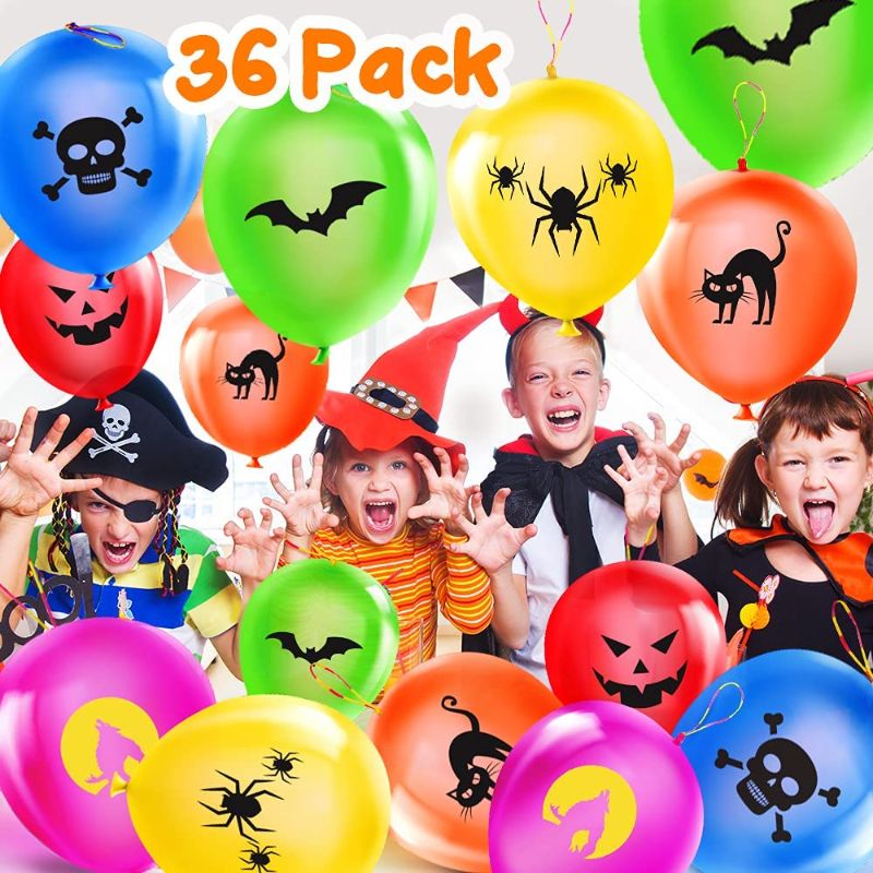 Photo 1 of (2 PACK) Halloween Balloons Party Decoration Favor - 36Pcs Halloween Punch Balloons for Kids 15 Inch Latex Colorful Globos Toys Birthday Party Supplies School Classroom Decor Halloween Pinata Trick or Treat
