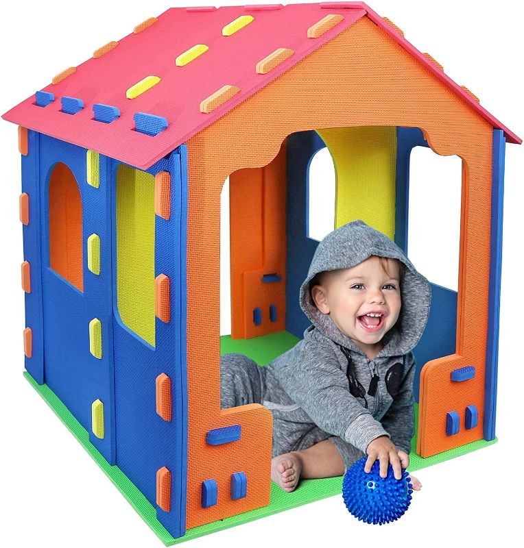 Photo 1 of Click N' Play Giant Kids Foam Playhouse Play Tent for Boy and Girls Indoor and Outdoor, Interlocking Eva Foam Tiles.
