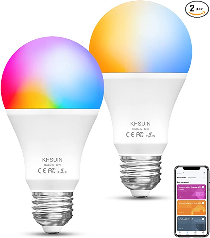 Photo 1 of Bright WiFi Smart Light Bulbs 13W 120W Equivalent A19 Music Sync RGBCW Color Changing Light Bulb Works with Alexa,Google,1300 Lumens,2700K-6500K Tunable Alexa Light Bulb,Dimmable Smart Bulb,2 Pack
