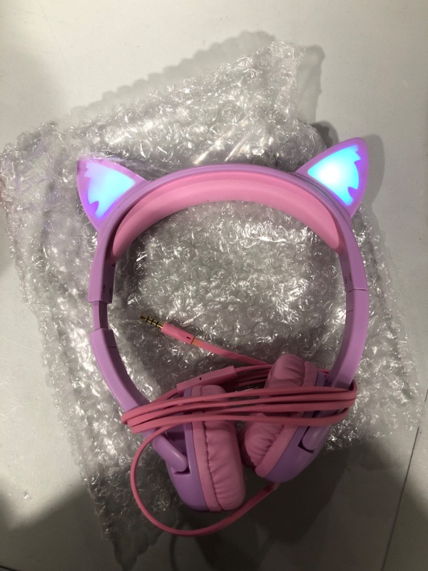 Photo 3 of  Kids Headphones with Cute LED Glowing Cat Ears,Foldable, Noise-Canceling and Adjustable Toddlers Headphones for Boys and Girls (Pink) -ITEM NOT EXACT TO STOCK PHOTO
