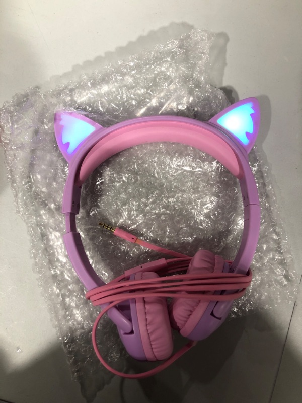Photo 1 of  Kids Headphones with Cute LED Glowing Cat Ears,Foldable, Noise-Canceling and Adjustable Toddlers Headphones for Boys and Girls (Pink) -ITEM NOT EXACT TO STOCK PHOTO
