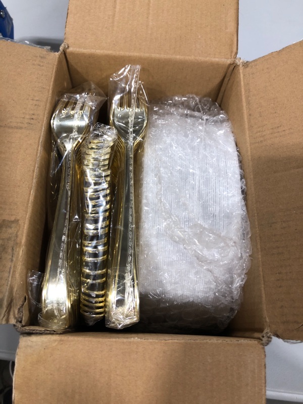Photo 1 of 72 Pieces Gold Dessert Plates 7.5" with 72 Pieces Gold Plastic Forks 7.4"