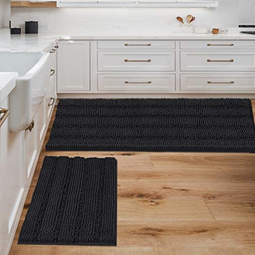 Photo 1 of 2 Piece Bathroom Set, Bathroom Bath Mats, (Jet Black, 47x17 plus 17x24 - inches)