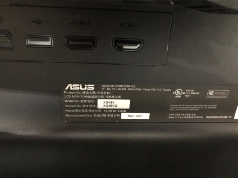 Photo 11 of Asus ROG Strix XG49VQ 49” Curved Gaming FreeSync Monitor 144Hz Dual Full HD HDR Eye Care with DP HDMI Black **refer to description for detailed damaged!**
