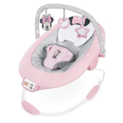 Photo 1 of Bright Starts Minnie Mouse Rosy Skies Baby Bouncer with Vibrating Infant Seat, Music & 3 Playtime Toys, 23x19x23 Inch (Pink)