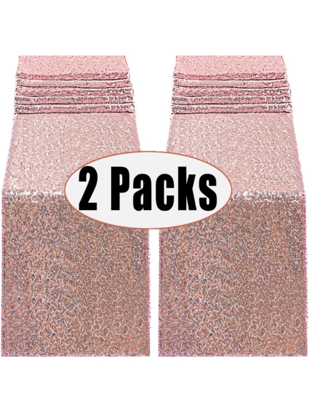 Photo 1 of  2 Packs 12 x 108inch Glitter Rose Gold Sequin Table Runner