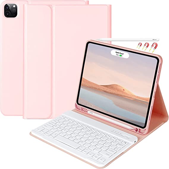 Photo 1 of Keyboard Case for iPad Pro 12.9 (6th Generation, 2022) - Wireless Detachable Keyboard and Pencil Holder for iPad Pro 12.9 5th (2021) & 4th (2020) & 3rd (2018) Generation (Pink)