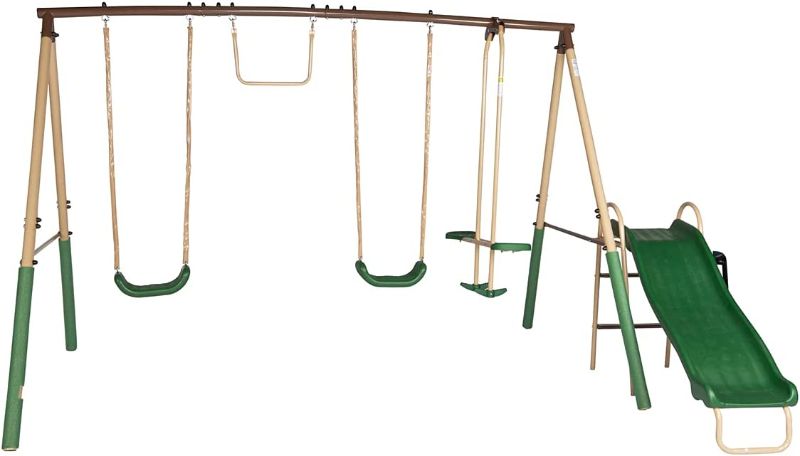 Photo 1 of ALEKO Child Swing Set with 2 Swings , Trapeze, Glider, and Slide | Outdoor Sturdy 1 Set
