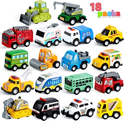 Photo 1 of 18 Piece Pull Back City Cars and Trucks Toy Vehicles Set Model Car, Friction Powered Die-Cast Cars for Toddlers, Boys, and Girls’ Educational Play, Easter Basket Stuffers Egg Fillers
