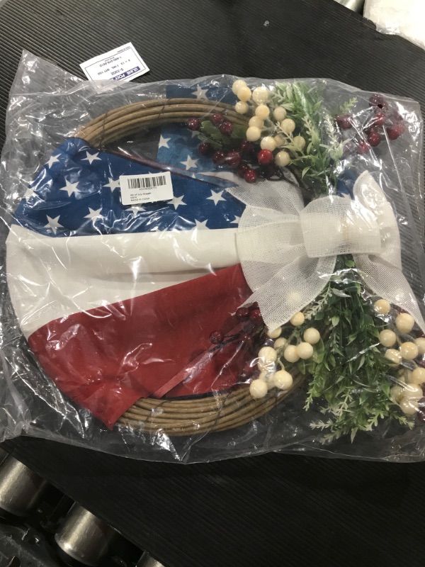 Photo 2 of 4th of July Wreath Patriotic American Wreath, Boxwood Handcrafted Memorial Day Wreath, Hanging Patriotic American Flag Wreath for Indoor Outdoor Front Door Window Wall Decoration