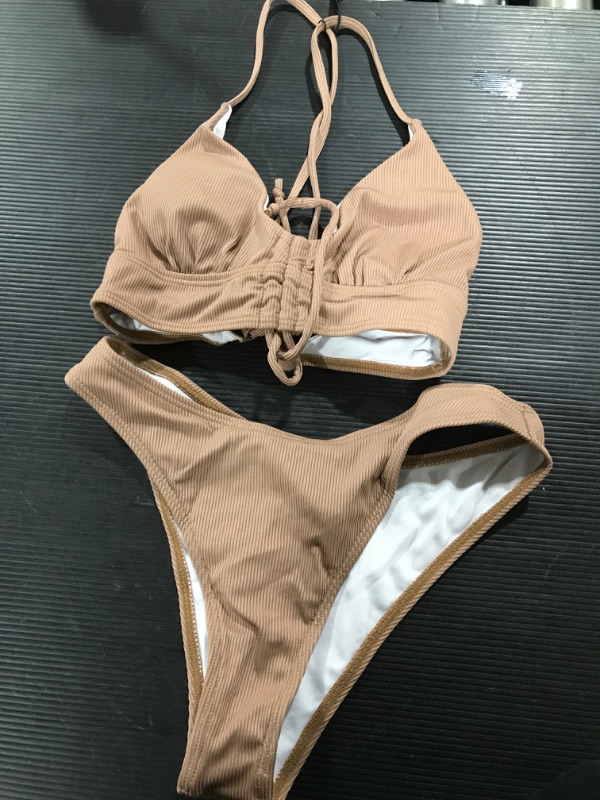 Photo 1 of ZAFUL WOMENS BIKINI RIBBED- BROWN- SIZE 4