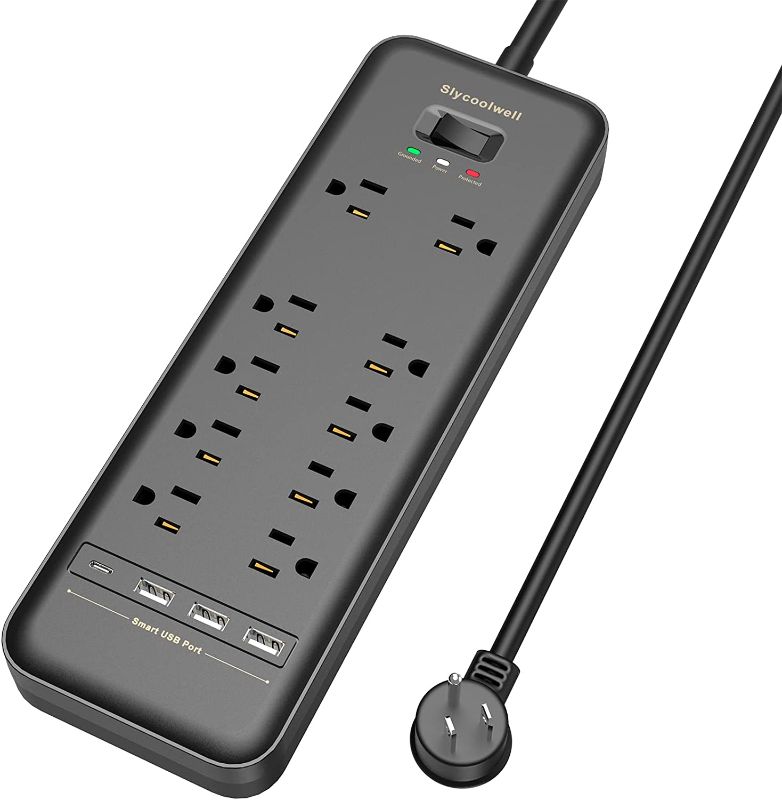 Photo 2 of Power Strip Surge Protector, 10 Outlets 3 USB Charging Ports and 1 USB-C Charging Port, 1875W/15A with 10 Ft Silicone Extension Cord, Flat Plug, Overload Surge Protection, Wall Mount for Home Office