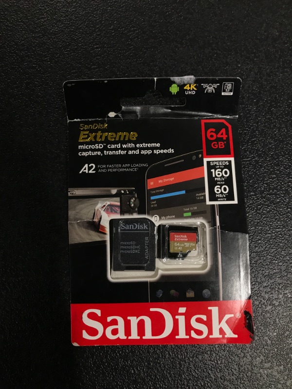 Photo 2 of SanDisk 64GB Extreme UHS-I microSDXC Memory Card with SD Adapter