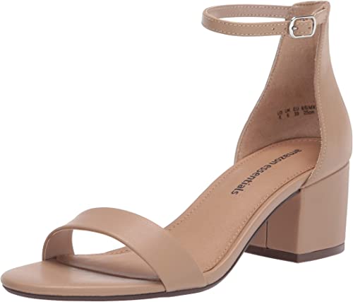 Photo 1 of Amazon Essentials Women's Two Strap Heeled Sandal (Beige, size 8)
