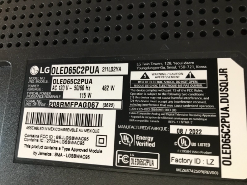 Photo 4 of LG OLED65C2P 65 inch OLED C2PUA Series OLED TV C2