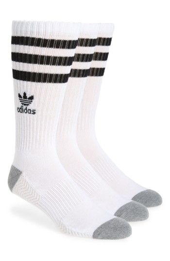 Photo 1 of Adidas Originals Men S Roller Crew Socks (3-Pair) White/Black/Heather Grey Large