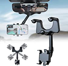 Photo 1 of 360°Rotatable and Retractable Car Phone Holder, Multifunctional Rearview Mirror Phone Holder, Upgraded Universal 360 Rotation Car Rear View Mirror Mount Stand for All Smartphones and Car, Black