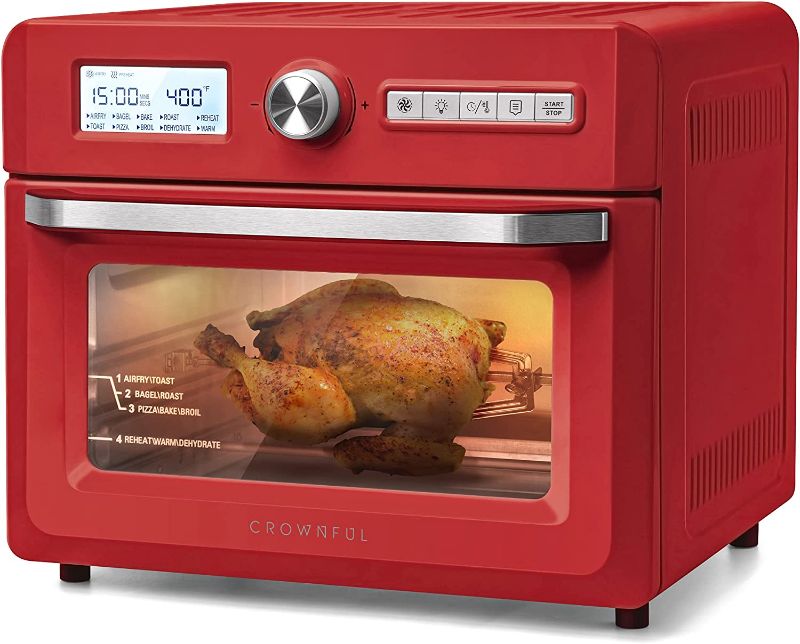 Photo 1 of CROWNFUL 19 Quart/18L Air Fryer Toaster Oven, Convection Roaster with Rotisserie & Dehydrator, 10-in-1 Countertop Oven, Original Recipe and 8 Accessories Included, UL Listed?Red)
