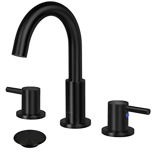 Photo 1 of SOKA 8-16" Widespread Bathroom Faucet Matte Black Bathroom Sink Faucet 2 Handle Morden Bathroom Faucet for Sink 3 Hole Industrial Commercial Vanity Faucet with Pop Up Drain,Matte Black + G
