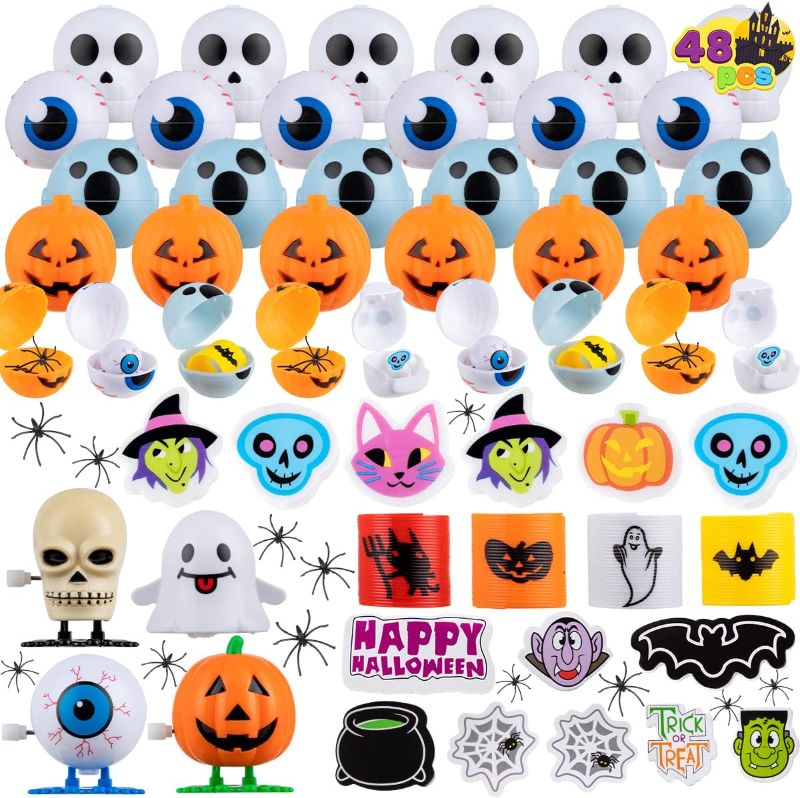 Photo 1 of JOYIN 48 Pcs Halloween Party Favor Set, 24 Packs Novelty Prizes with Toys Boxes Container Including Wind up Toy, Foam Stickers, Erasers for Kids Halloween Goodie Bag Fillers, Halloween Class Exchange
