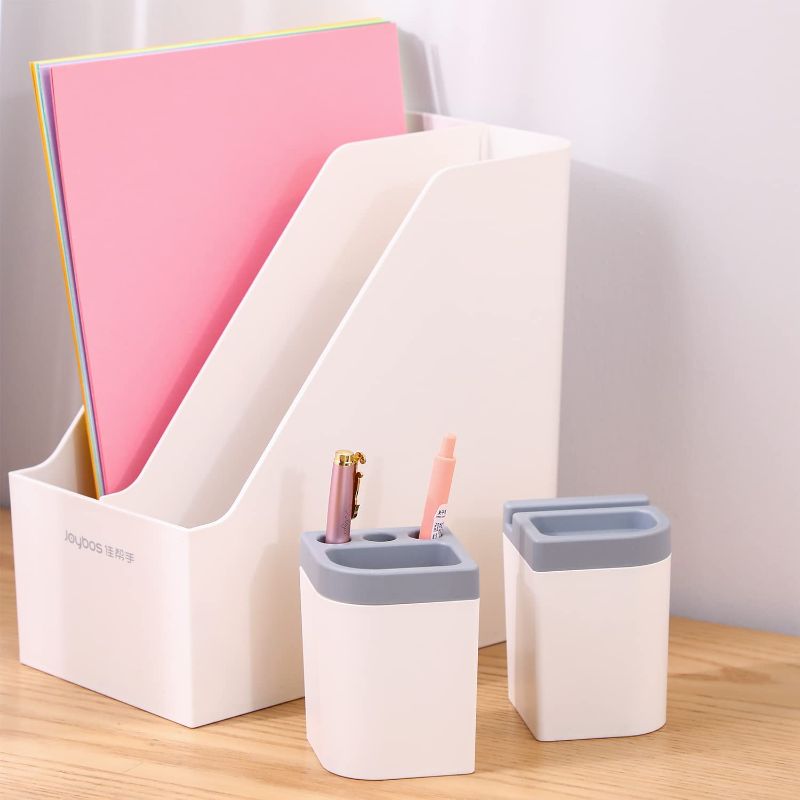 Photo 1 of Large Capacity Magazine File Holder, Folder Holder, ABS Magazine Organizer-Storage Container for Office Desktop with 2 Stationery Storage And Vertical Removable Compartments