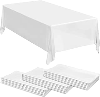 Photo 1 of 24 White Plastic Tablecloth - 108 X 54 Plastic Table Cloth | Disposable Tablecloths | White Tablecloths | Plastic Table Cover | Tablecloths for BBQ, Party, Fine Dining, Wedding ,Outdoor
